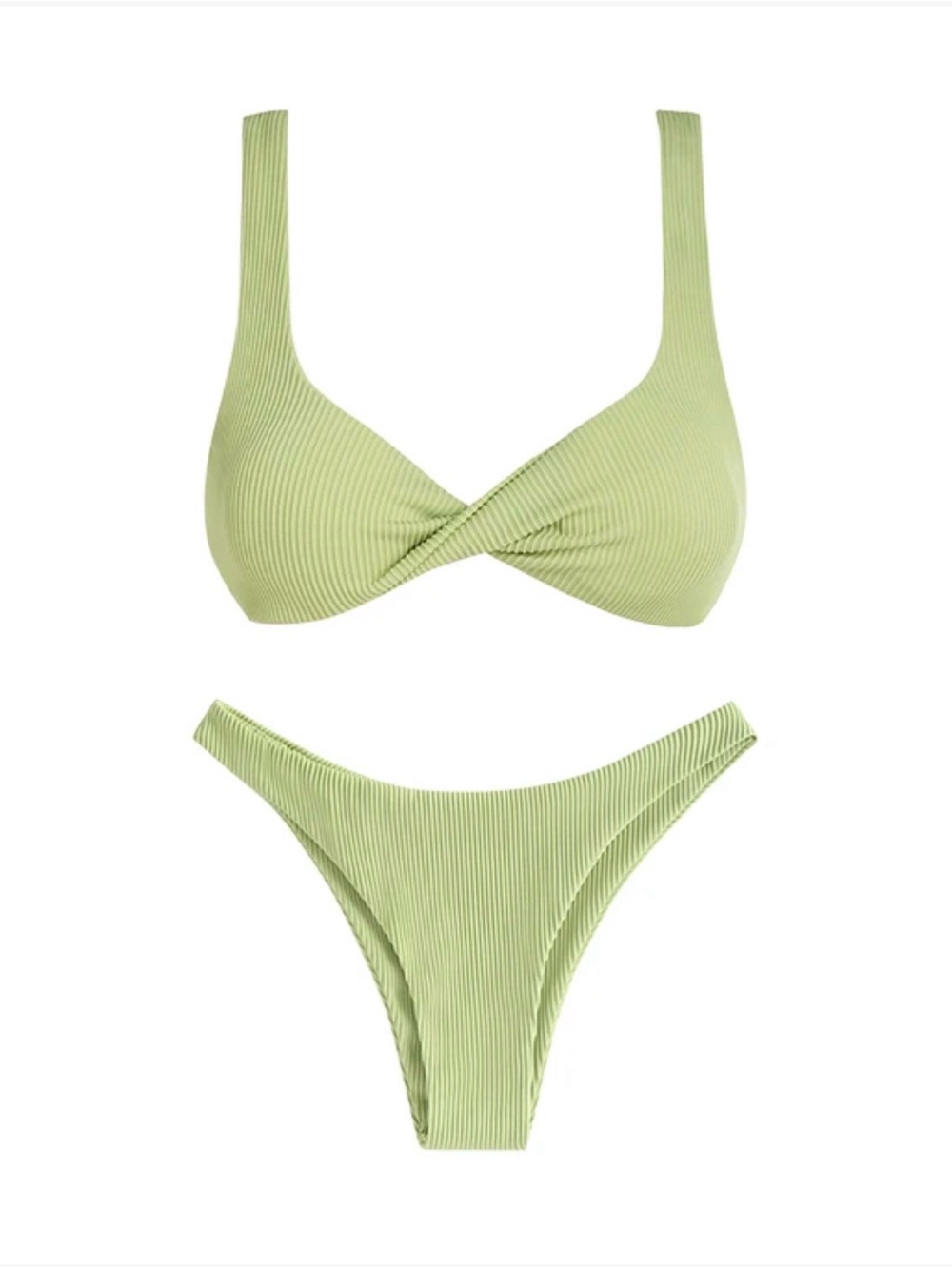 ZAFUL Women's Twisted Front Bikini Top Cute Ribbed Swimsuits Textured Two Piece